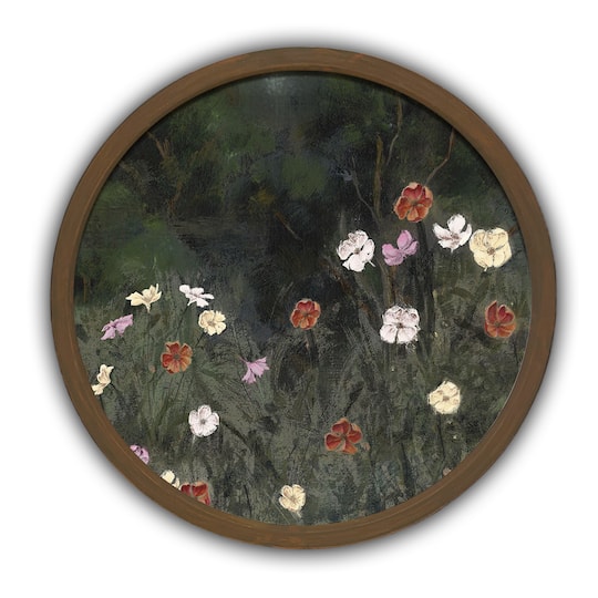 Moody Flower Field Round Brown Framed Print